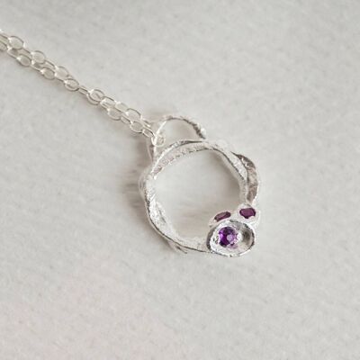 Amethyst and Silver Branch Circle Necklace - Small