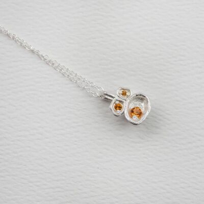 Citrine and Silver Lichen Pendant Necklace