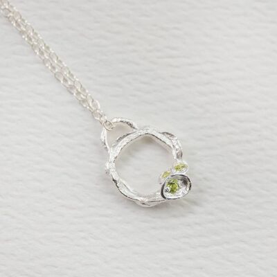 Peridot and Silver Branch Circle Necklace - Small