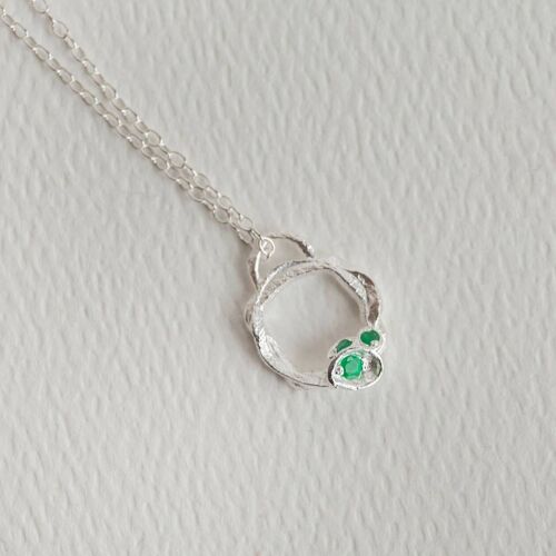 Emerald and Silver Branch Circle Necklace (Small)