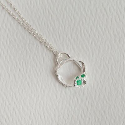 Emerald and Silver Branch Circle Necklace (Small)