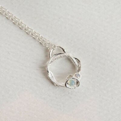 Opal and Silver Branch Circle Necklace - Small