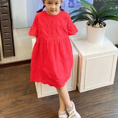 3/4 sleeve dress in cotton and English embroidery for girls