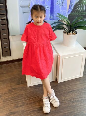 Robe manches 3/4 en coton et broderie anglaise pour fille 1