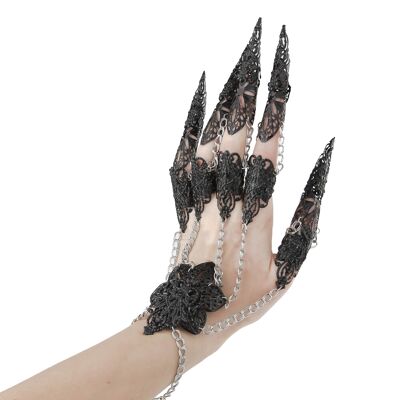 Schwarzer Gothic-Handschuh mit Krallenringen REYNISFJARA