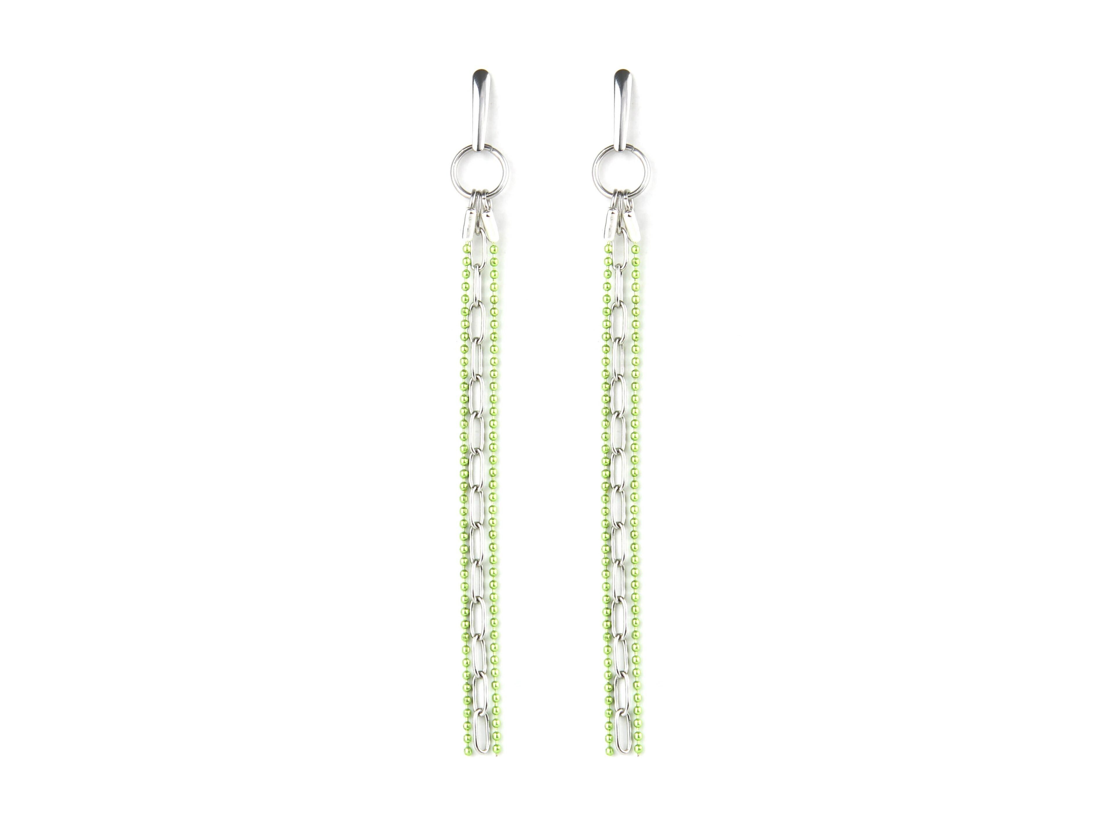 Green and Silver Threader Earrings - GREEN DROP
