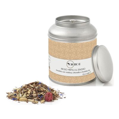 Blueberry and Ginger Infusion | Herbal Tea Ginger Blueberry Cornflower Leaves - 90 Gr | Rooibos Blueberries Ginger | Red Tea Mixed with Fruit and Spices