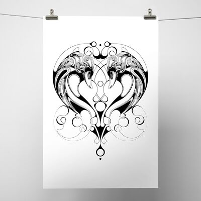 Swan Heart Print A3