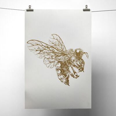Gold Metallic Bee Print A3