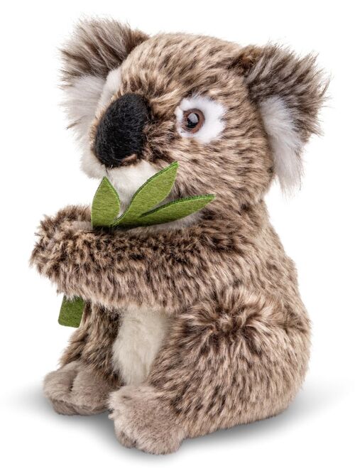 Koala mit Blatt, sitzend - 16 cm (Höhe) - Keywords: Exotisches Wildtier, Koalabär, Bär, Australien, Plüsch, Plüschtier, Stofftier, Kuscheltier