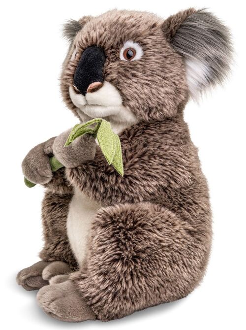 Koala mit Blatt, sitzend - 30 cm (Höhe) - Keywords: Exotisches Wildtier, Koalabär, Bär, Australien, Plüsch, Plüschtier, Stofftier, Kuscheltier