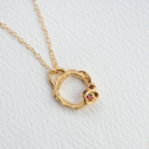 Garnet and Gold Branch Circle Necklace (Small)