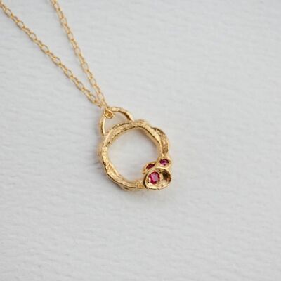 Ruby and Gold Branch Circle Necklace - Small