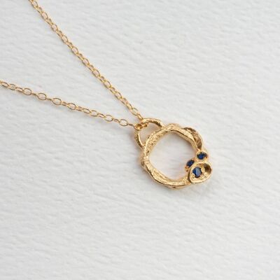 Collier Cercle Saphir Bleu et Branches d'Or (Petit)