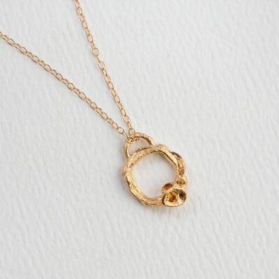 Citrine and Gold Branch Circle Necklace (Small)