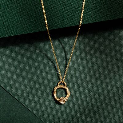 Collana circolare con topazio bianco e rami d'oro - Piccola