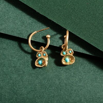 Pendientes Aros Liquen Turquesa y Oro