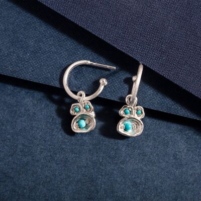Turquoise and Silver Lichen Hoop Earrings