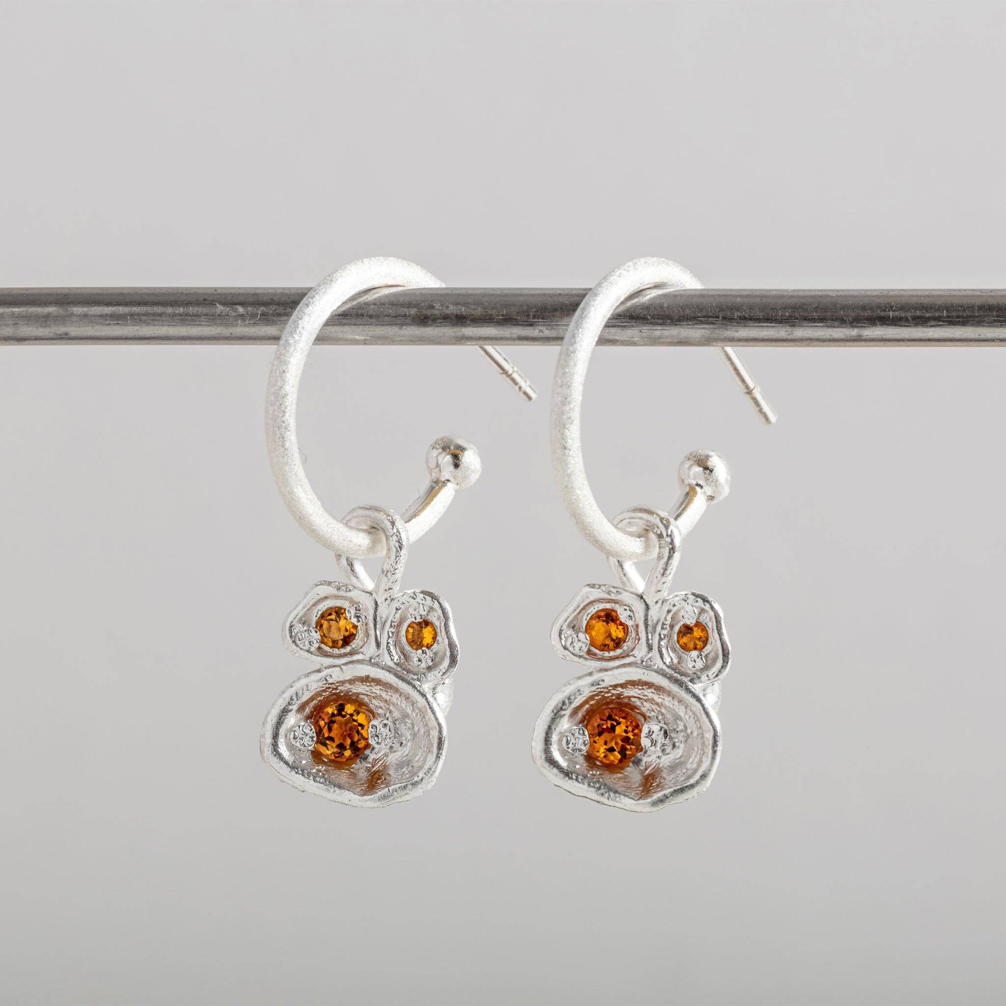 Citrine and Silver Lichen Hoop Earrings