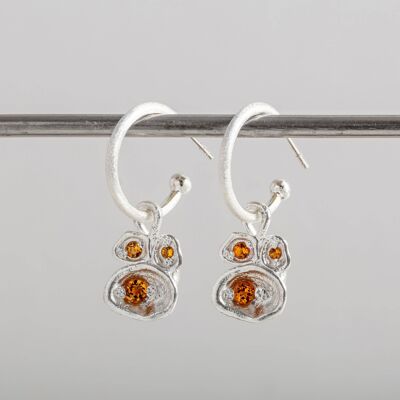 Boucles d'oreilles créoles citrine et lichen argenté