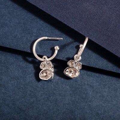 White Topaz and Silver Lichen Hoop Earrings