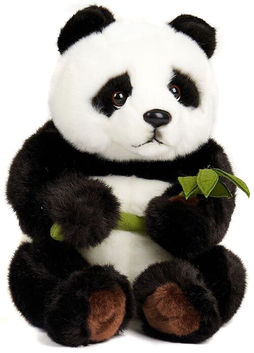 Panda bear with leaf, sitting - 30 cm (height) - Keywords: Exotic wild animal, bear, panda, plush, plush toy, stuffed toy, cuddly toy