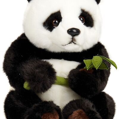 Panda bear with leaf, sitting - 30 cm (height) - Keywords: Exotic wild animal, bear, panda, plush, plush toy, stuffed toy, cuddly toy