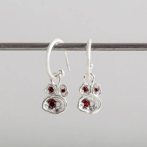 Garnet and Silver Lichen Hoop Earrings