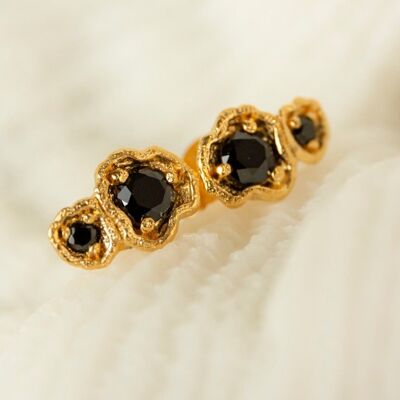 Pendientes Doble Liquen Oro Espinela Negra