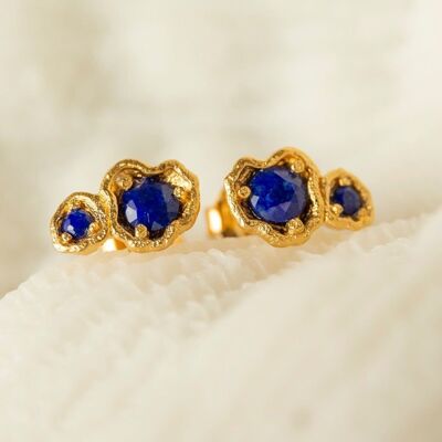 Boucles d'oreilles à tige double lichen dorées lapis-lazuli