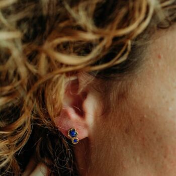 Boucles d'oreilles à tige double lichen dorées lapis-lazuli 3