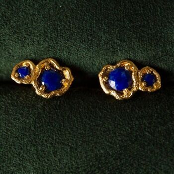 Boucles d'oreilles à tige double lichen dorées lapis-lazuli 4