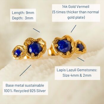 Boucles d'oreilles à tige double lichen dorées lapis-lazuli 6
