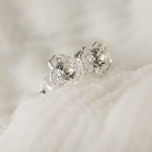 White Topaz Silver Lichen Stud Earrings