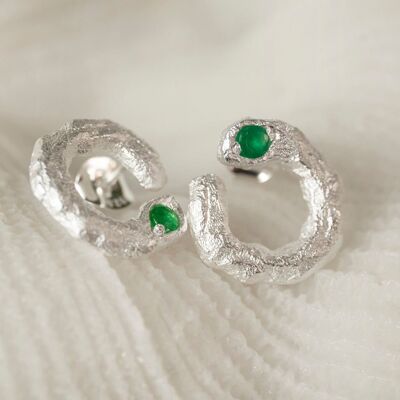 Emerald Silver Asymmetric Open Circle Branch Earrings