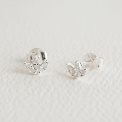 Sparkly Marquise Fan Silver Stud Earrings