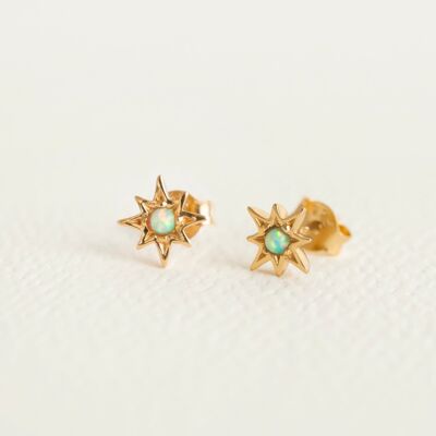 Pendientes mini con estrella de oro y ópalo