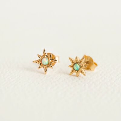 Mini orecchini a bottone con stella in oro opale