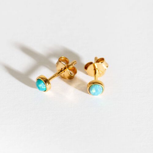 Blue Opal and Gold Stud Earrings