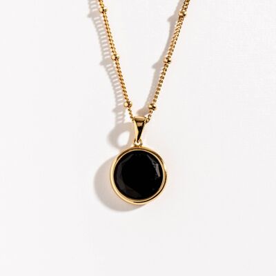 Black Onyx Disc Gold Necklace