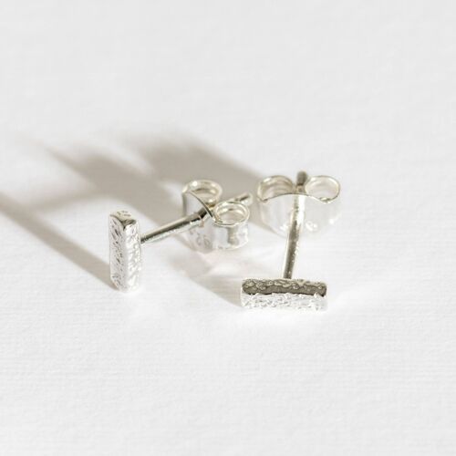 Antique-Textured Silver Bar Stud Earrings