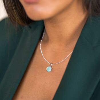 Collier pendentif disque d'amazonite et d'argent 4