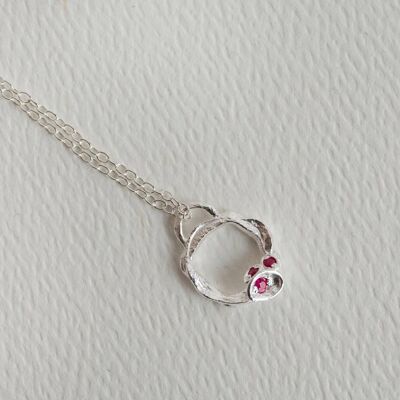 Ruby and Silver Branch Circle Necklace - Small