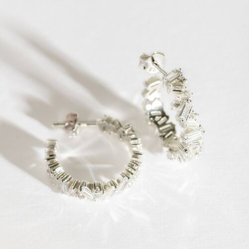 Statement Sparkly Silver Baguette Hoop Earrings (20mm)