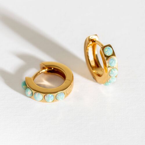 Moon Yellow Opal and Gold Huggie Earrings