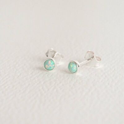 Moon Yellow Opal Silver Stud Earrings