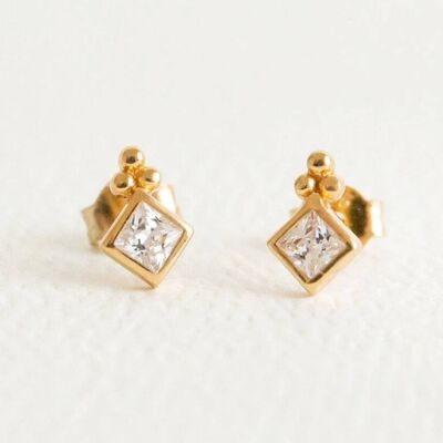 Mini orecchini a bottone in oro scintillanti a forma di diamante