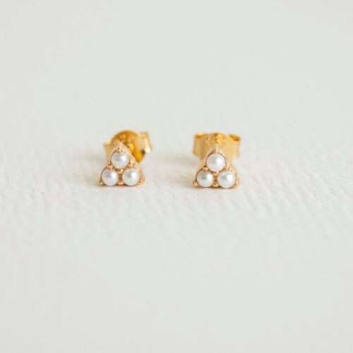 Triple Pearl Mini Gold Stud Earrings