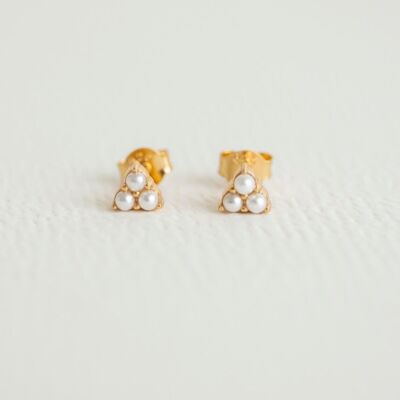 Triple Pearl Mini Gold Stud Earrings