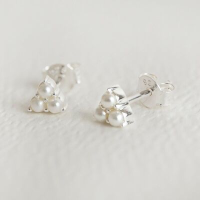 Aretes Mini Plata Triple Perla